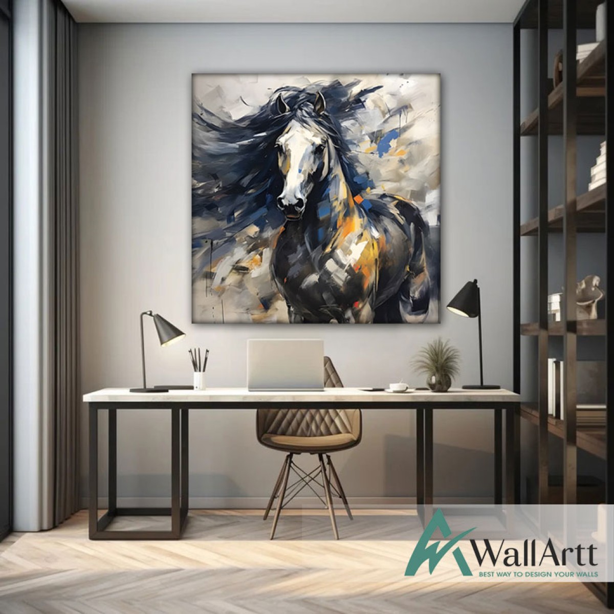 Abstract Orange Blue Horse 3D Heavy Textured Partial Oil Painting - Wall Art